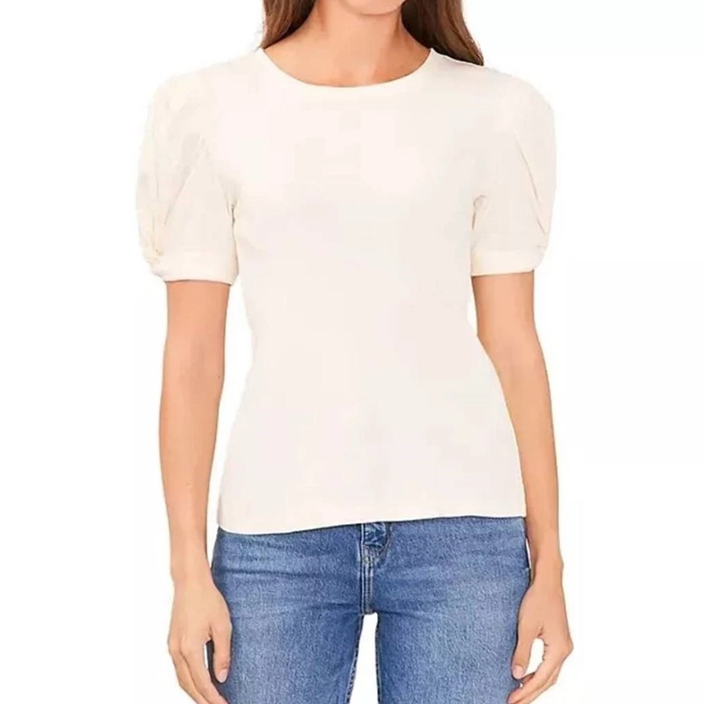Vince Camuto White Fitted Ruched Blouse